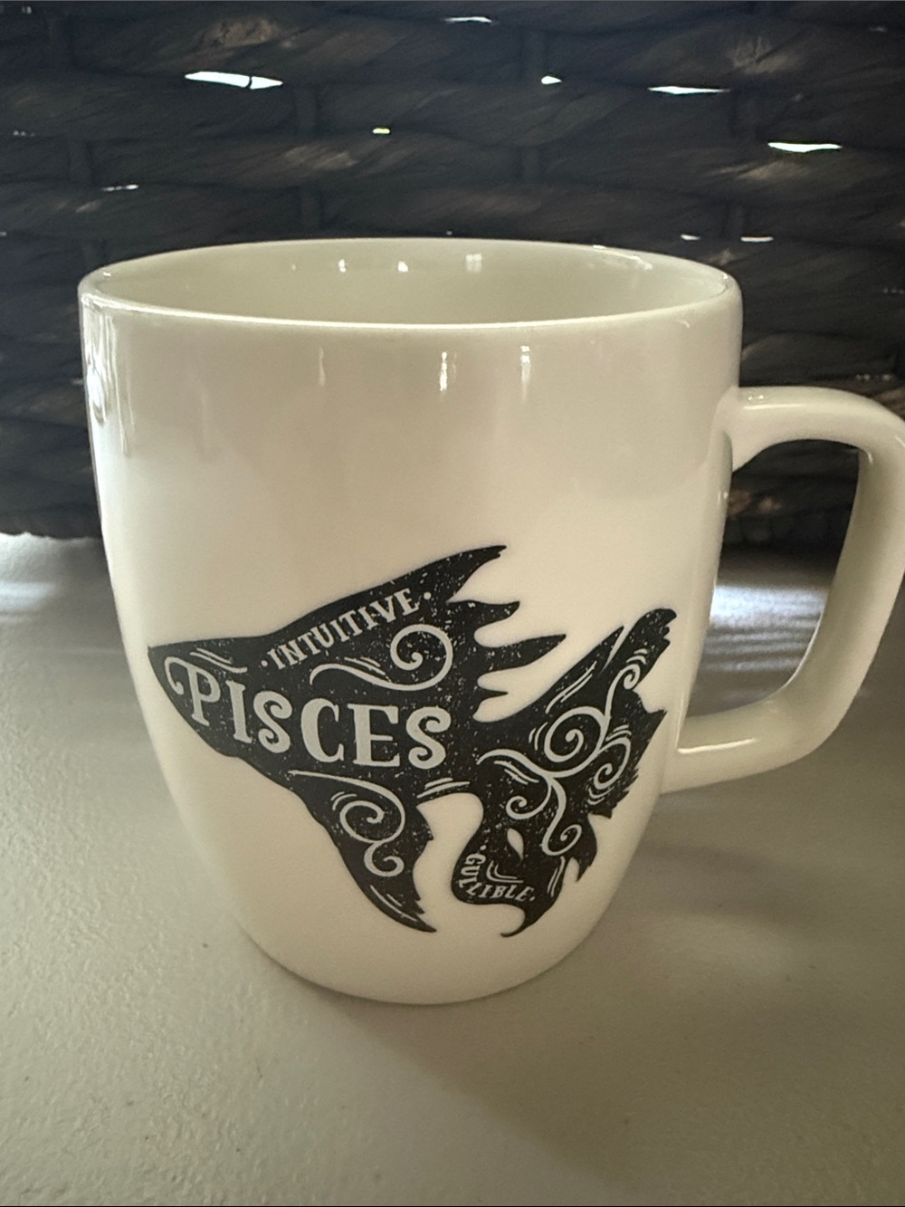 Threshold White Porcelain Pisces Fish Mug with Black Zodiac Artwork